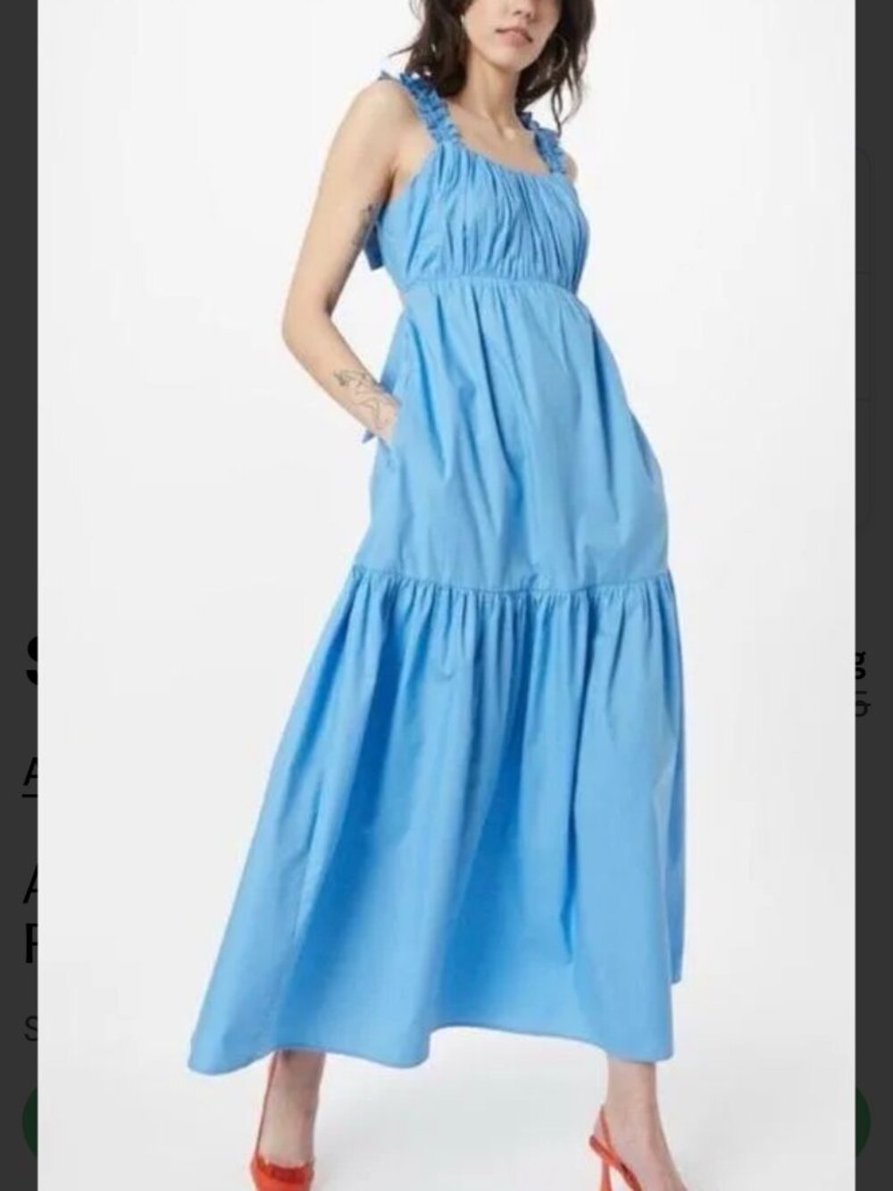 Abercrombie &Fitch Blue Cotton Poplin Bow Tie Back Ruffle Midi Maxi Dress S Tall